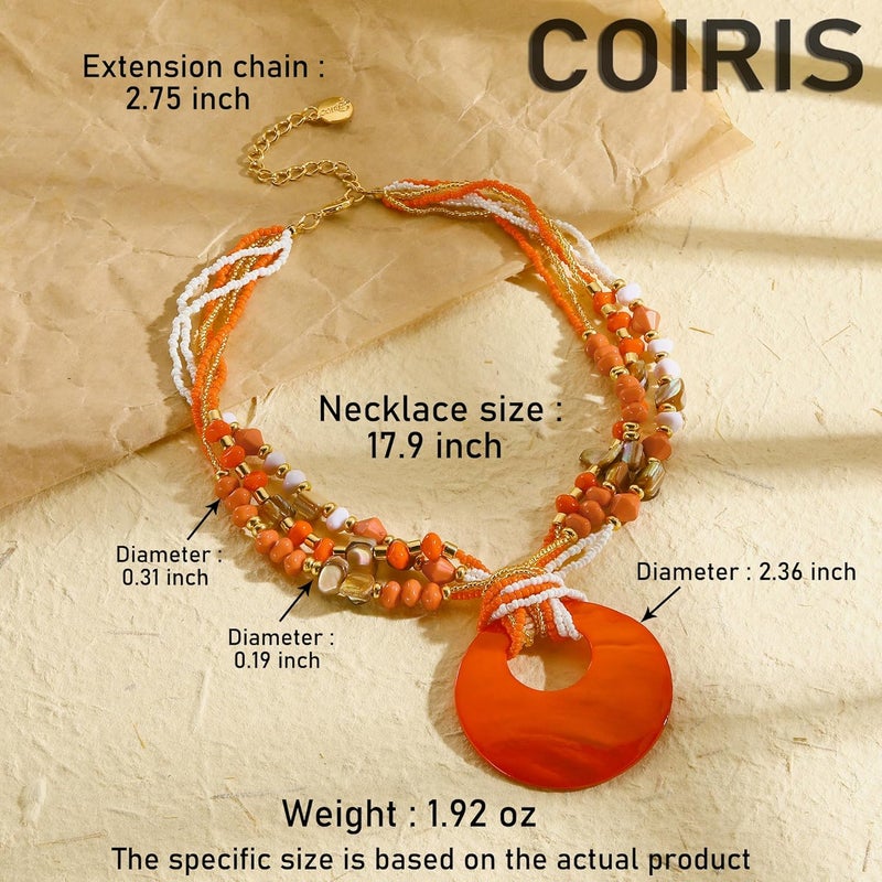 Coiris Shell Pendant Statement Strand Necklace for Women Boho Multi Beads Natural Stone Colorful Necklace Bohemian Handmade Chunky Shell Beaded Collar Jewelry for Women - Image 5